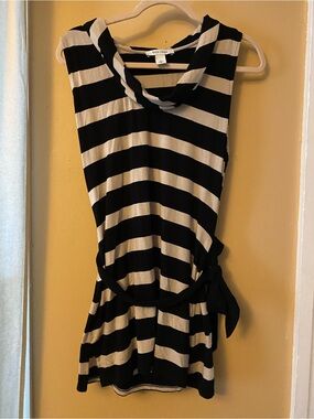 White House Black Market Black & Cream Striped Cowl-Neck Top